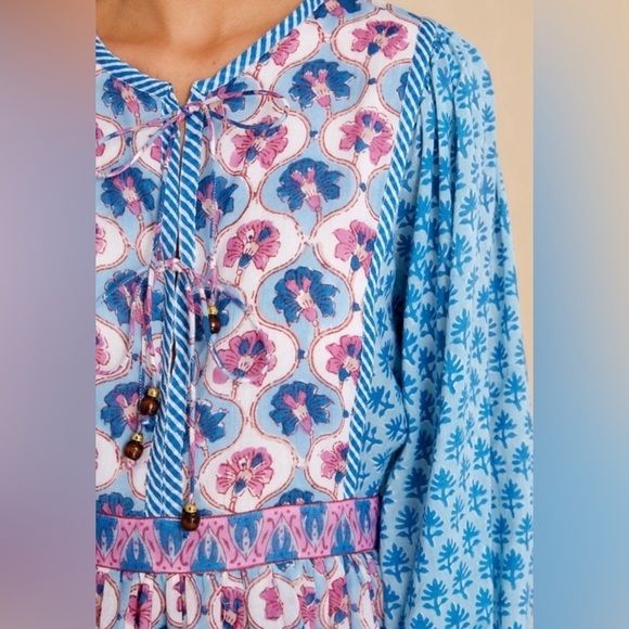 NWT Oliphant Tie Front Balloon Sleeve Dress in Iris Blue Floral, Small - Picture 6 of 7